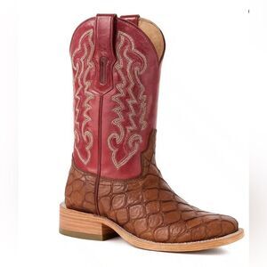 Corral Brown/Red Cowboy Leather Pull on Boots(Size 8.5)